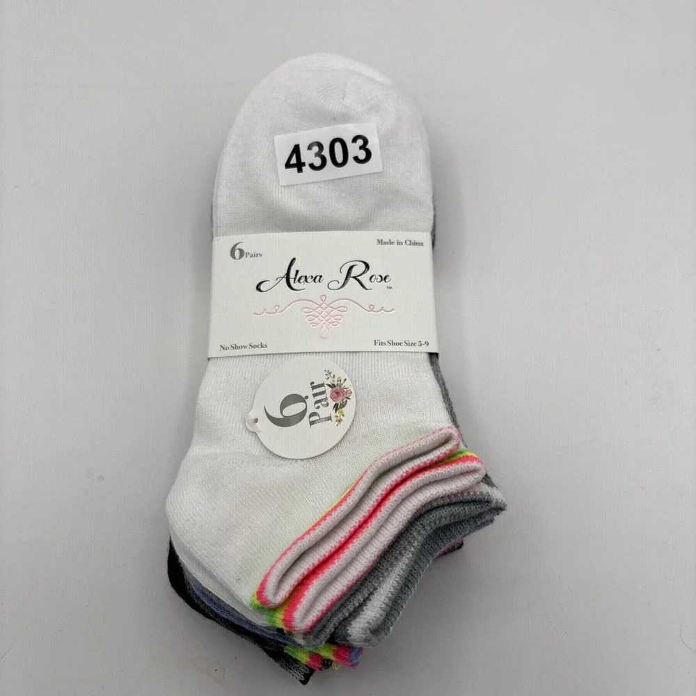 Alexa Rose Women's Shoe Size 5-9 Multi-Color No Show Socks‎ 6 Pairs NWT